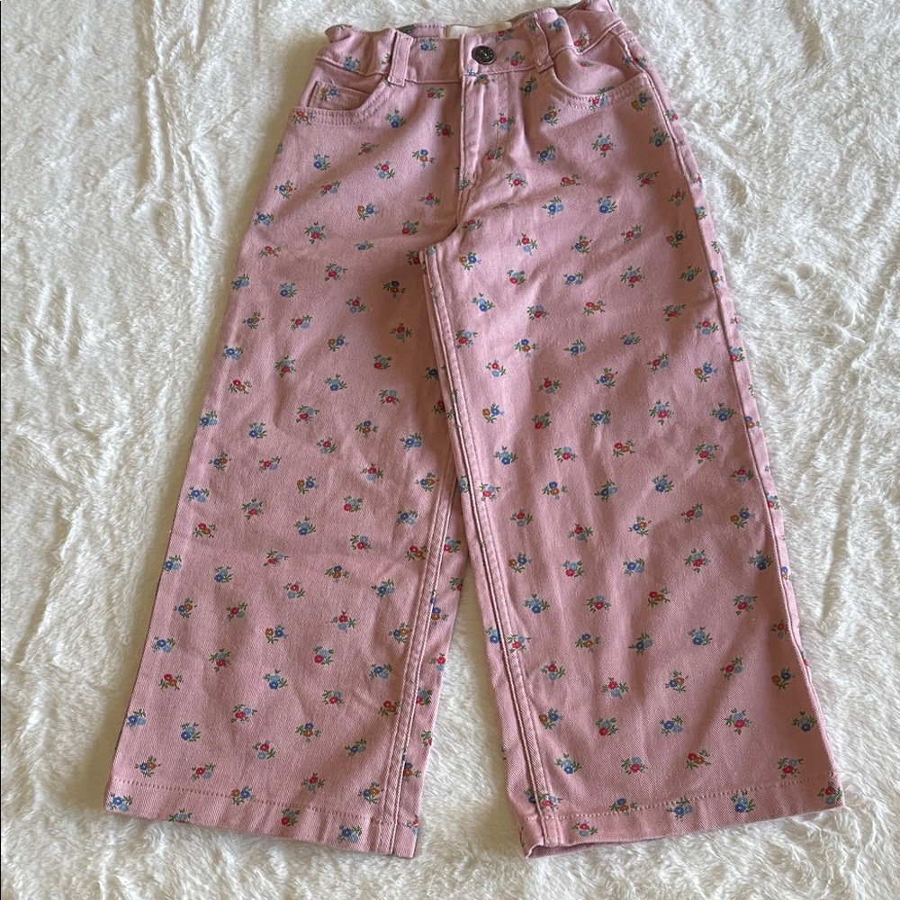 Mini Boden Pink Floral Wide-Leg Jeans  SZ 5-6